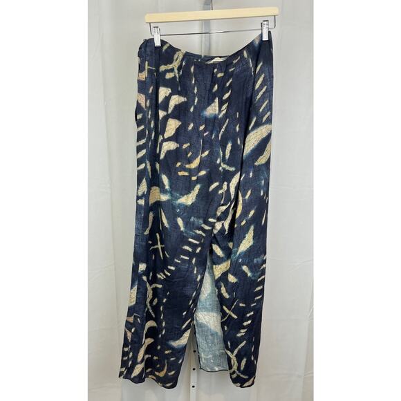SOFT SURROUNDINGS  Size 12 Printed Wide Leg Wrap Crop Pants Rayon Linen Blue Tan - Picture 2 of 9